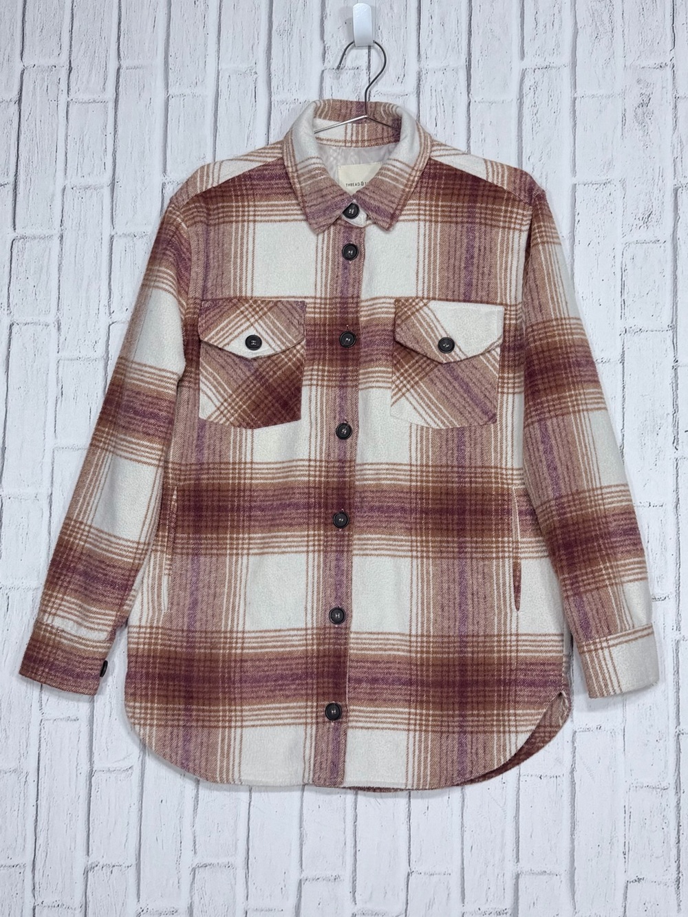 🤎 Thread & Supply Carmel Plaid Shacket Jacket Small Pockets